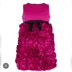 MILLY MINIS FUCHSIA BLACK ROSETTE RUFFLE DRESS 12 14 cy